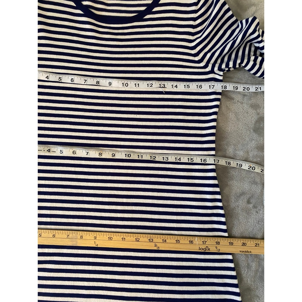 Sail to Sable Dress Sz L Navy White Striped Bell Sleeve Knit Nautical Coastal - Picture 9 of 10